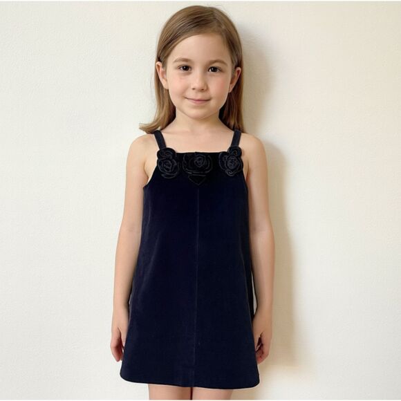 Simonetta Mini Velvet A-Line Appliqué Dress Girls 3 Navy Blue Holiday Party - Picture 1 of 9